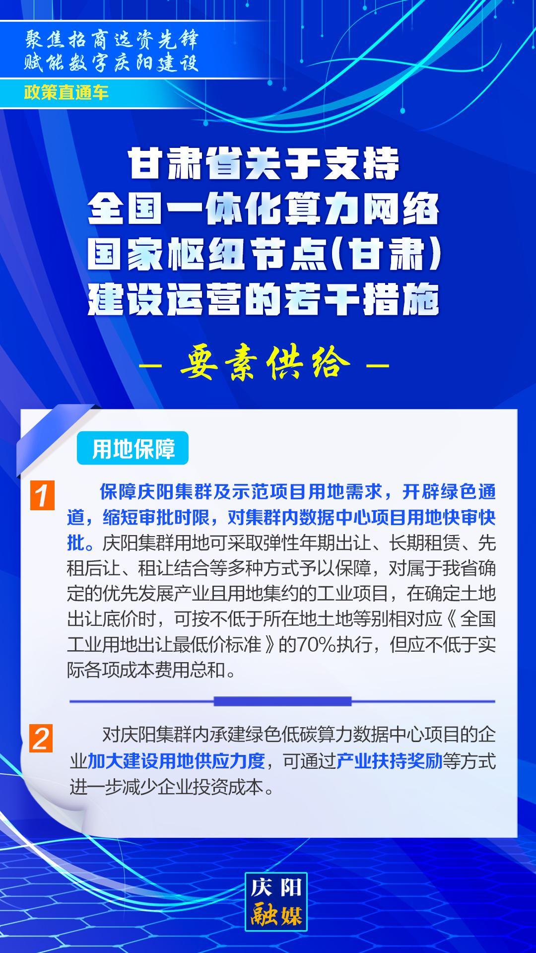 【聚焦招商選資先鋒 賦能數字慶陽建設】甘肅省關于支持全國一體化算力網絡國家樞紐節點(甘肅)建設運營的若干措施︱要素供給——用地保障